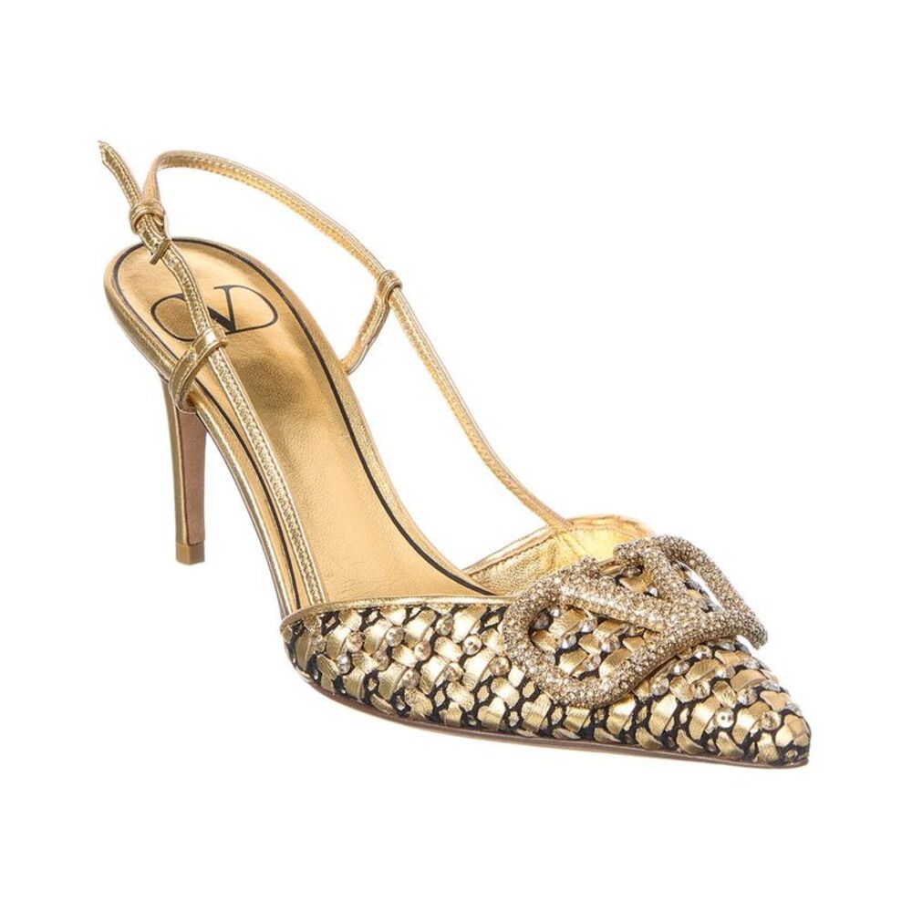 Valentino Vlogo Signature Leather Pump, Metallic